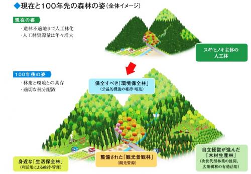 100年先の森林の姿（第3期岐阜県森林づくり基本計画）