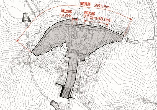 内ケ谷ダム平面図