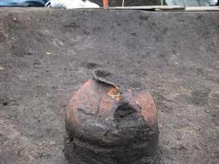 方形周溝墓出土した弥生時代の壺