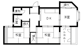 白木町住宅の間取り（2・3階8号室）