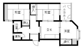白木町住宅の間取り（2・3階9号室）
