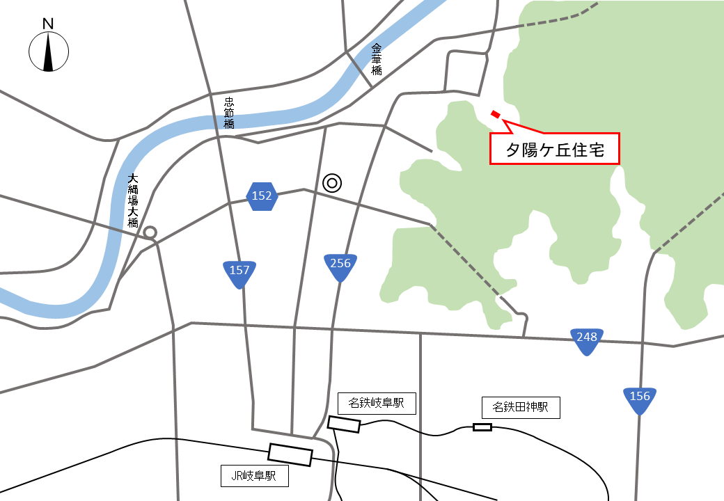 夕陽ケ丘住宅の地図（広域）
