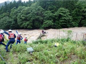 令和7年6月23日発生の水難事故発生の河川の状況と救助活動の様子
