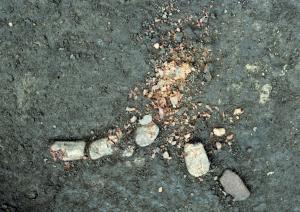 琥珀玉の出土状況の写真です