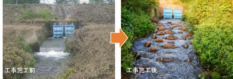 河川と排水路の合流部落差の解消例の写真