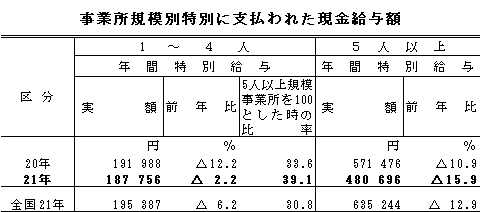 特別に支払われた現金給与額